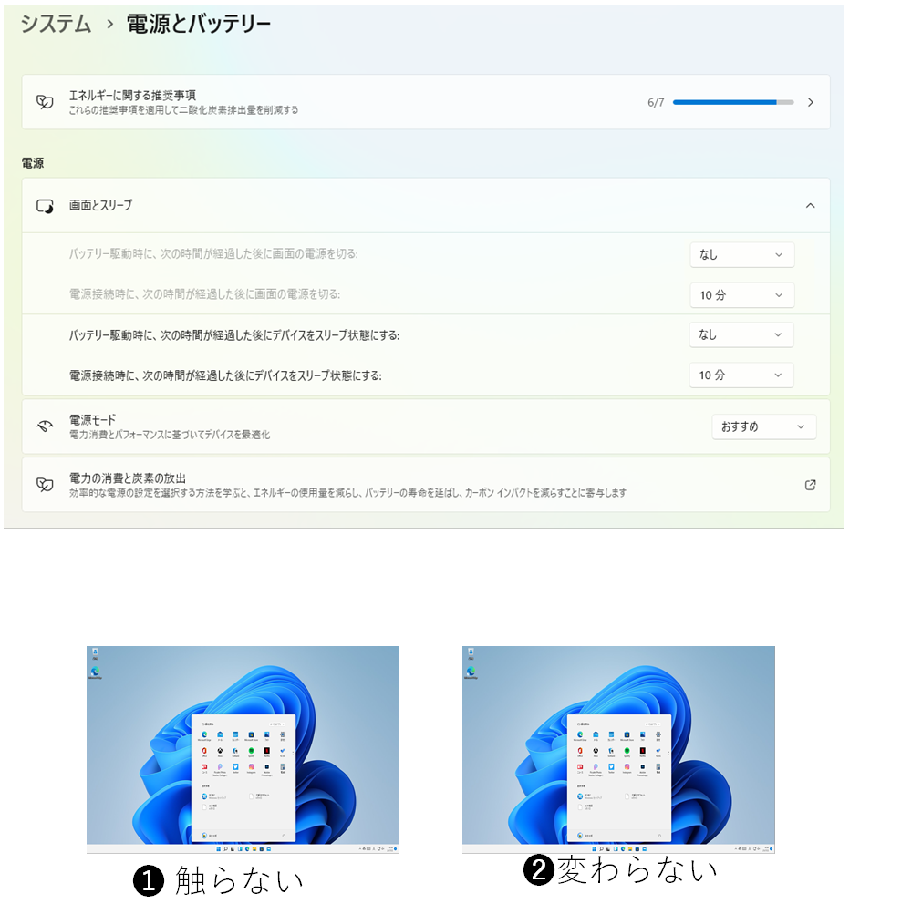 画面消灯とスリープモードなし