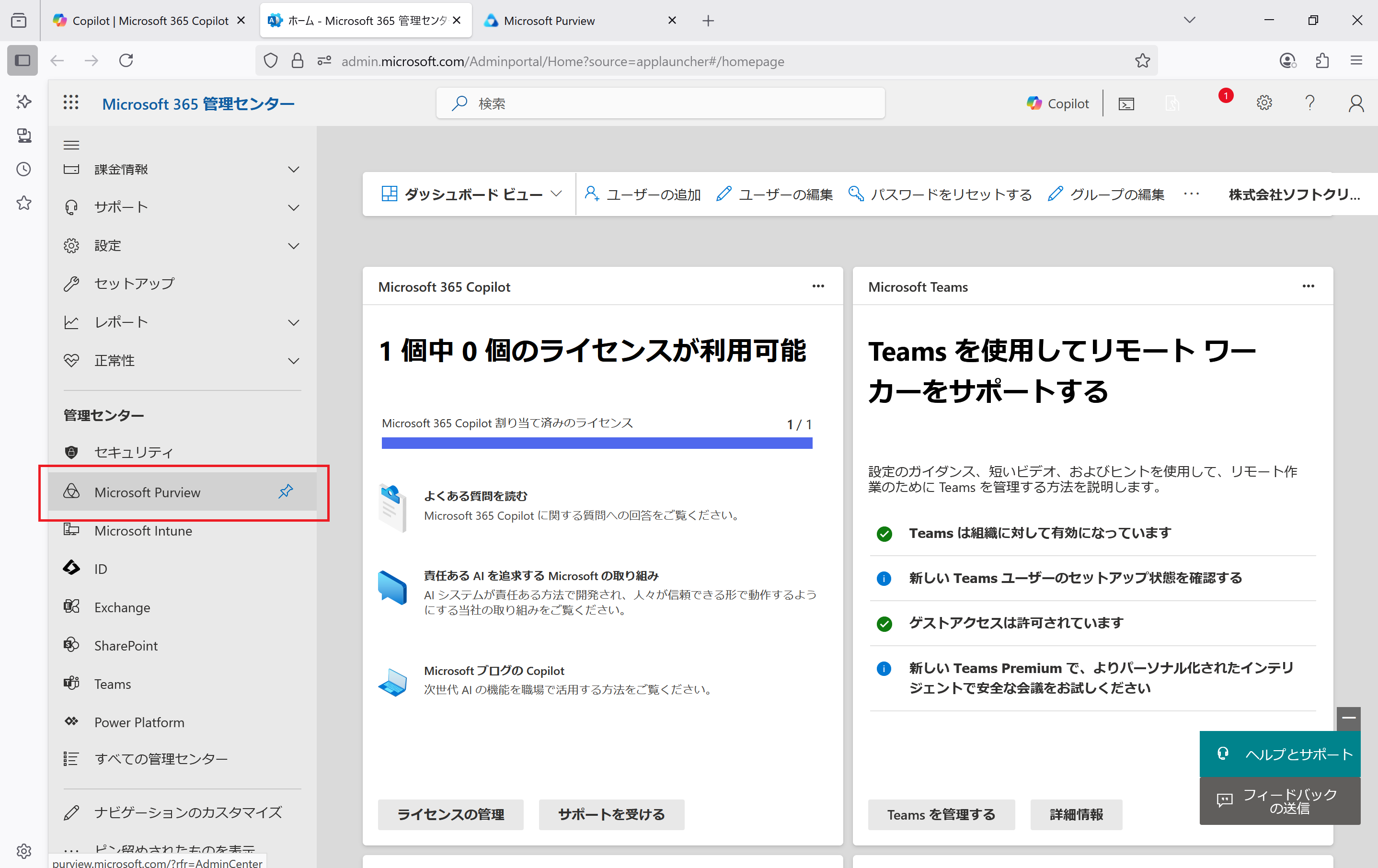 Microsoft Purview をクリック