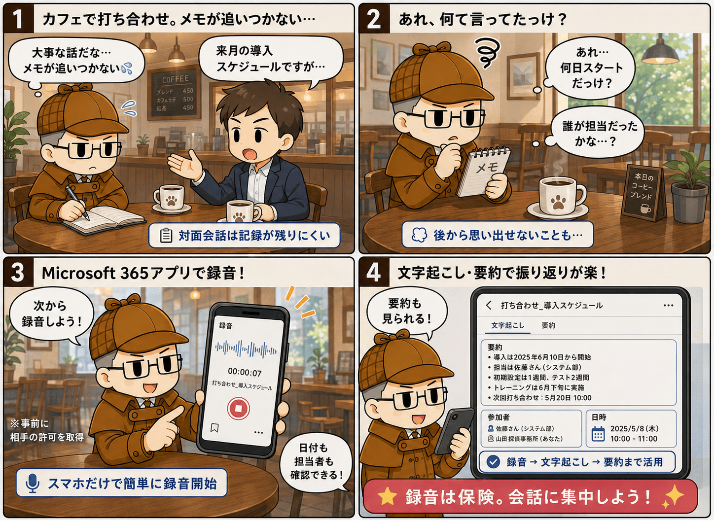 スマートフォンの Microsoft 365 アプリで、会話のレコーディング