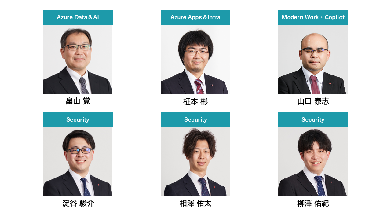 受賞したエンジニア6名と各受賞カテゴリ